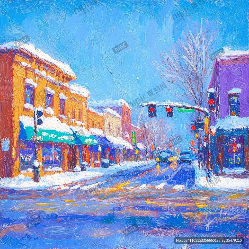 昏黄的雪景街道