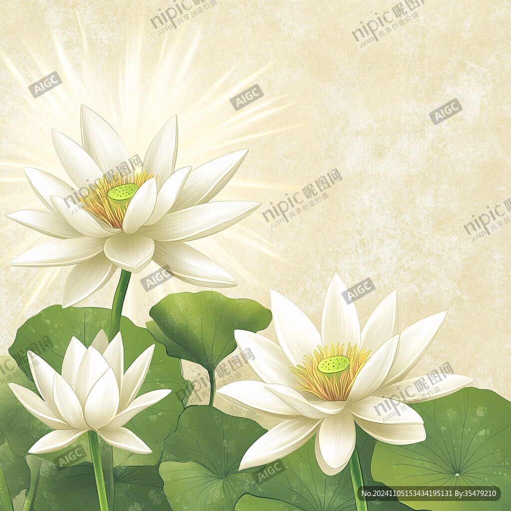 白色荷花壁画