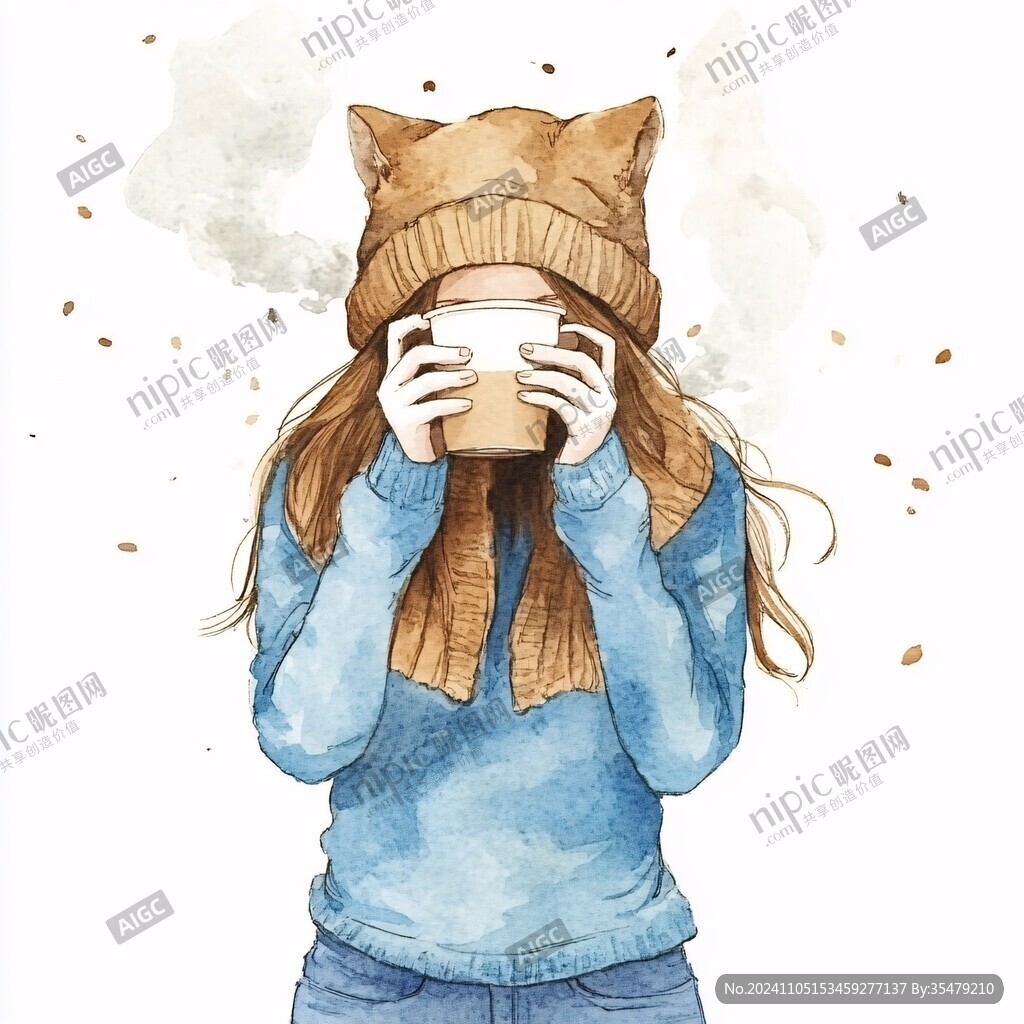 插画咖啡少女