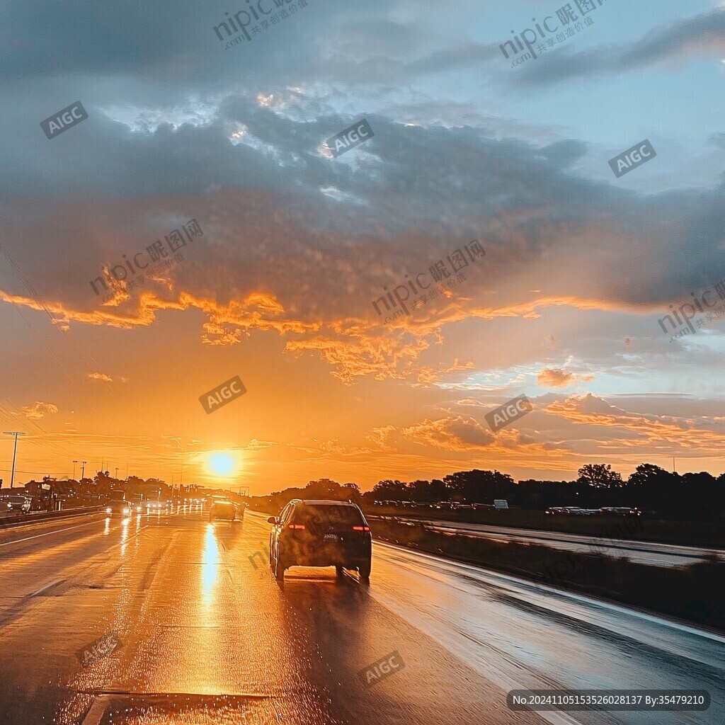 晚霞公路汽车