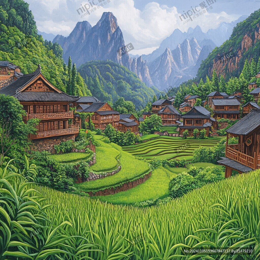融水县风光插画