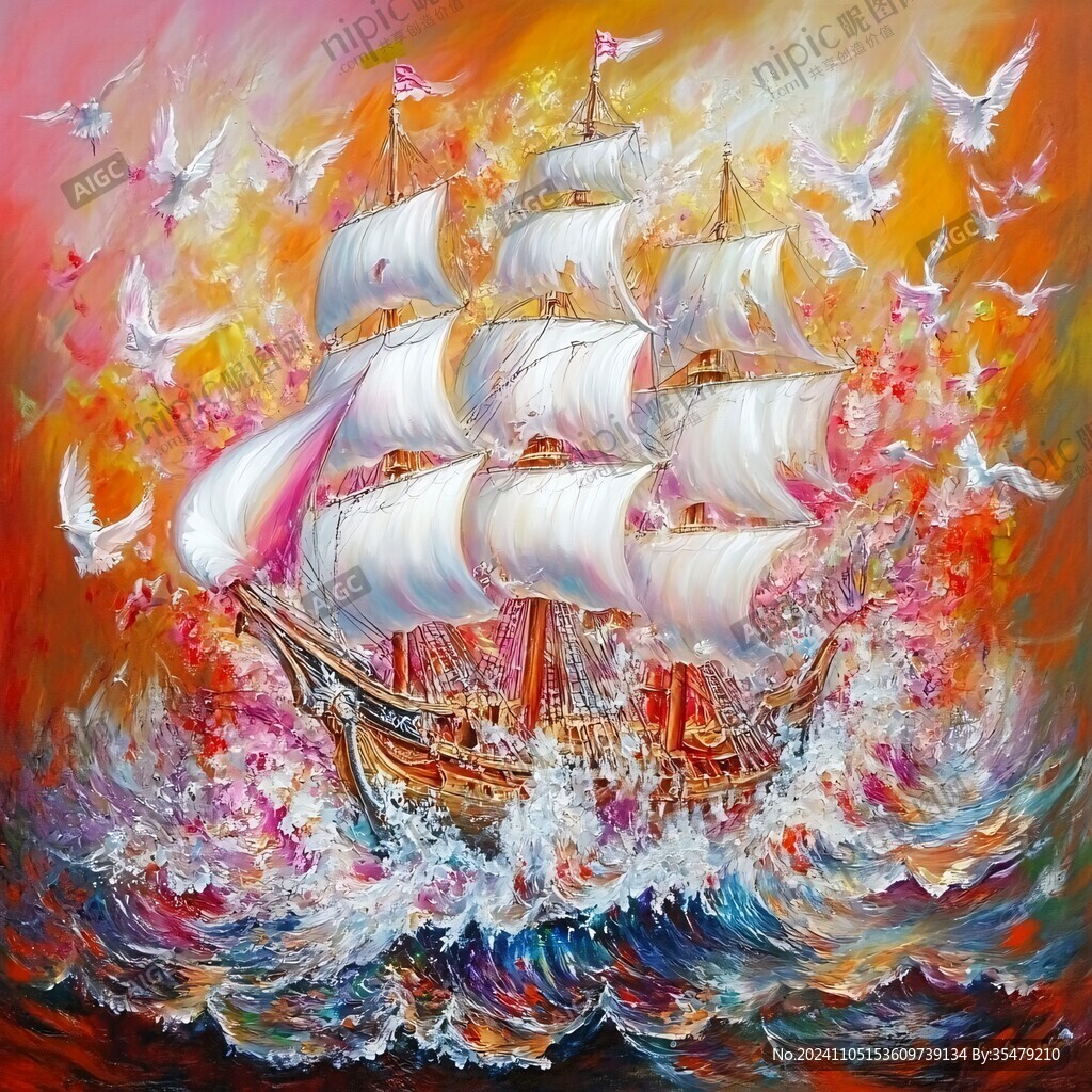 一帆风顺油画