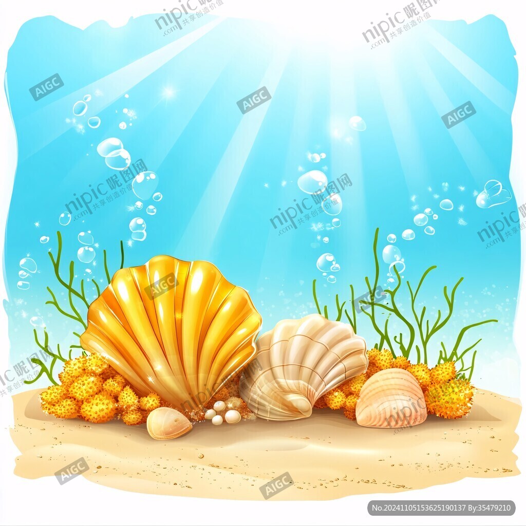 海面卡通鱼贝壳