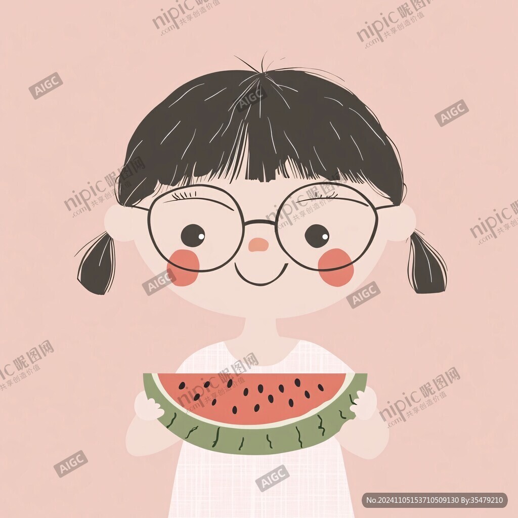 卡通西瓜头女孩