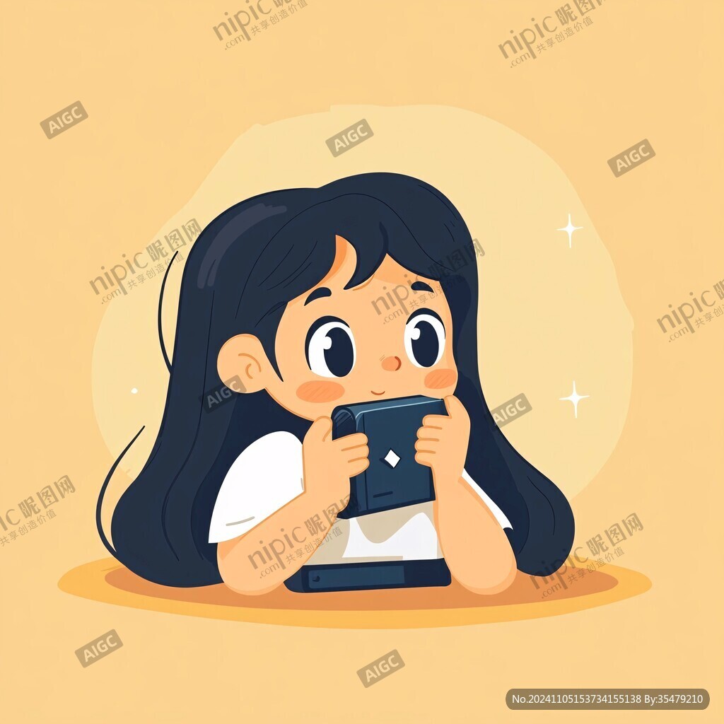 自拍的女孩插画平面图