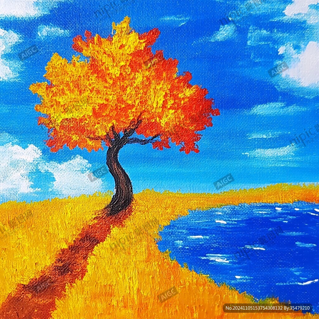 秋景美术绘画