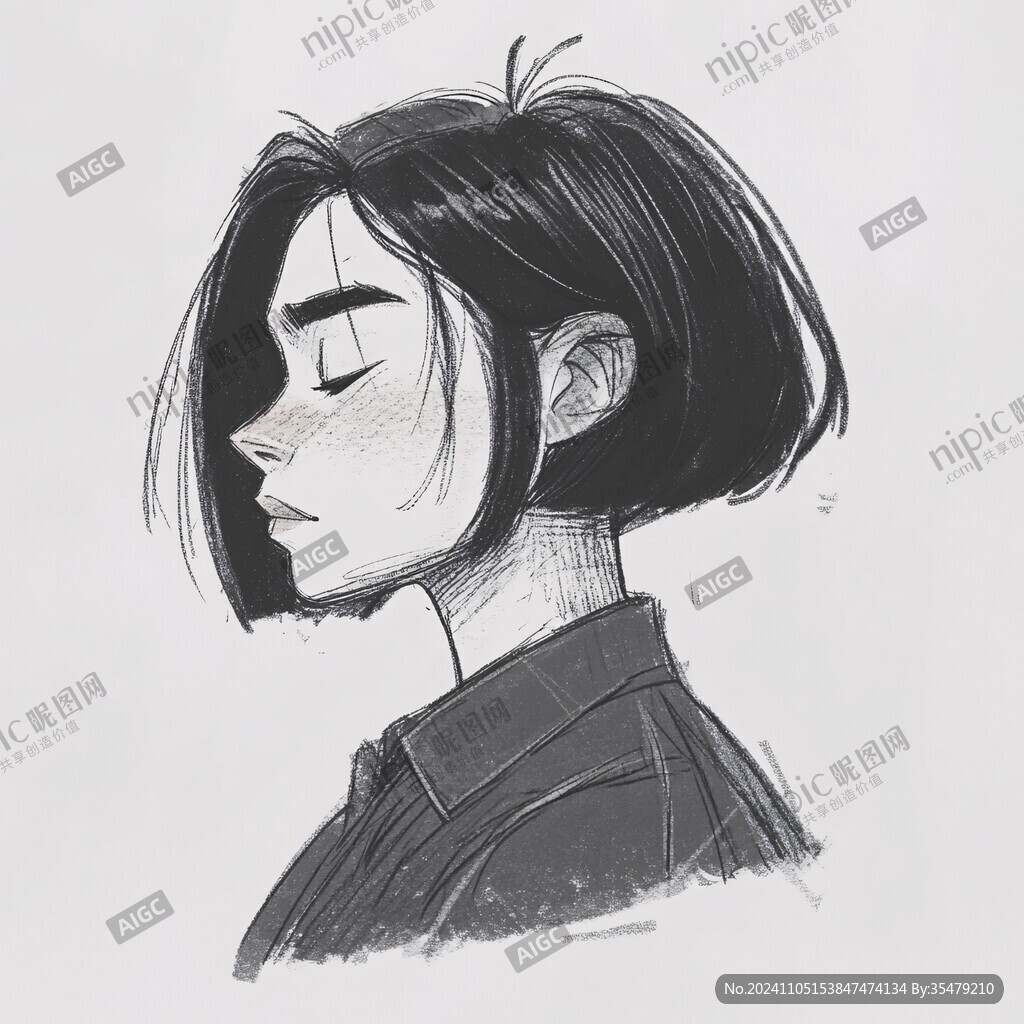 短发女孩线稿