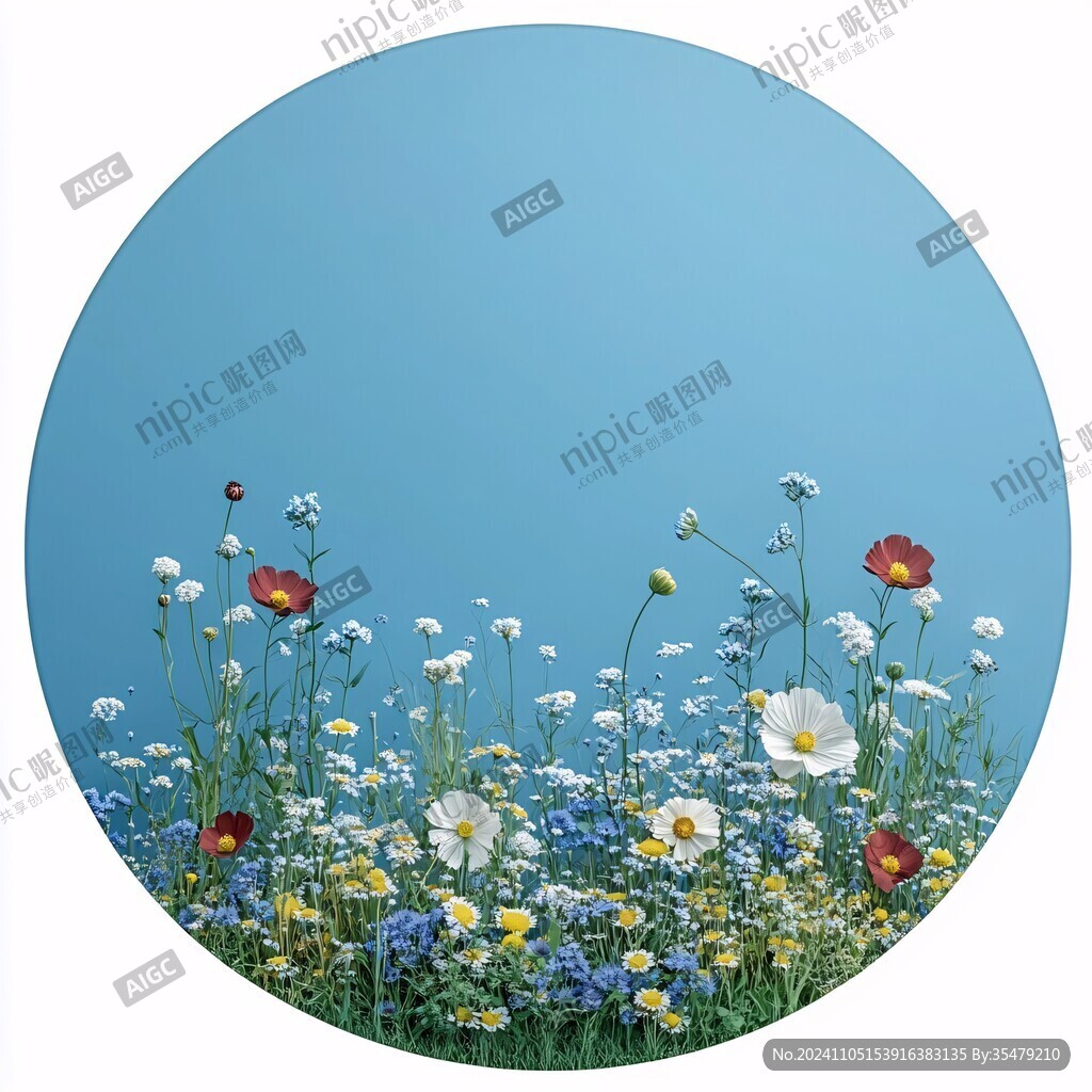 蓝白撞色花艺素材