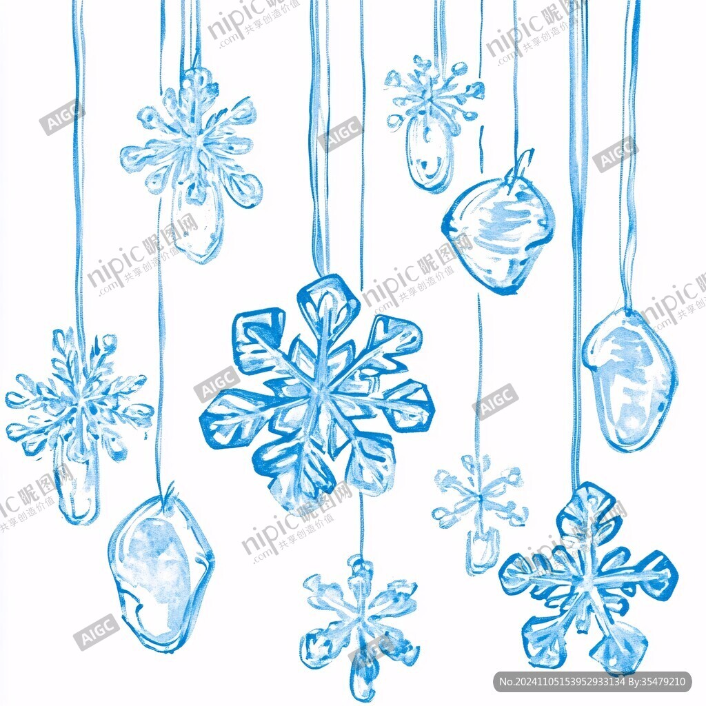 手绘蓝雪花