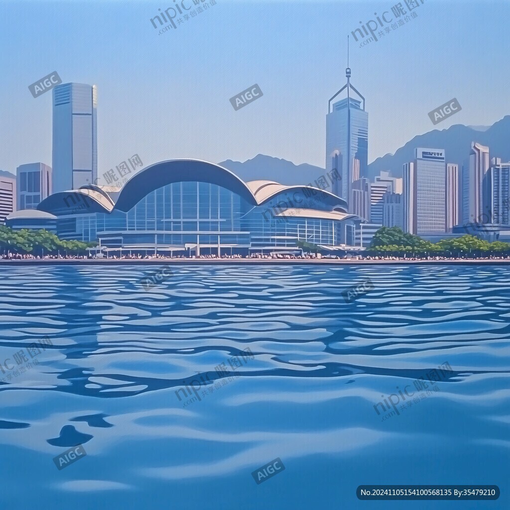 港珠澳建筑山水画