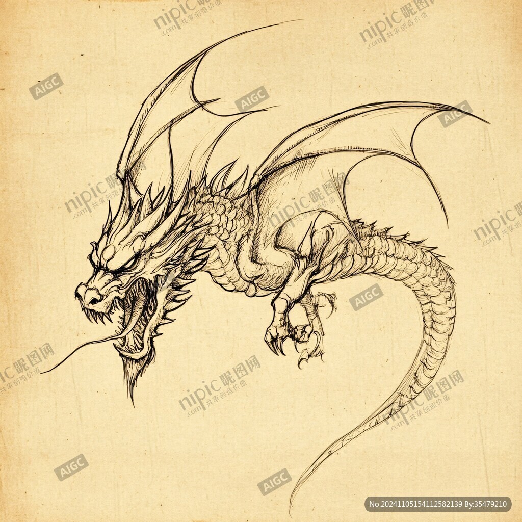 龙素描画