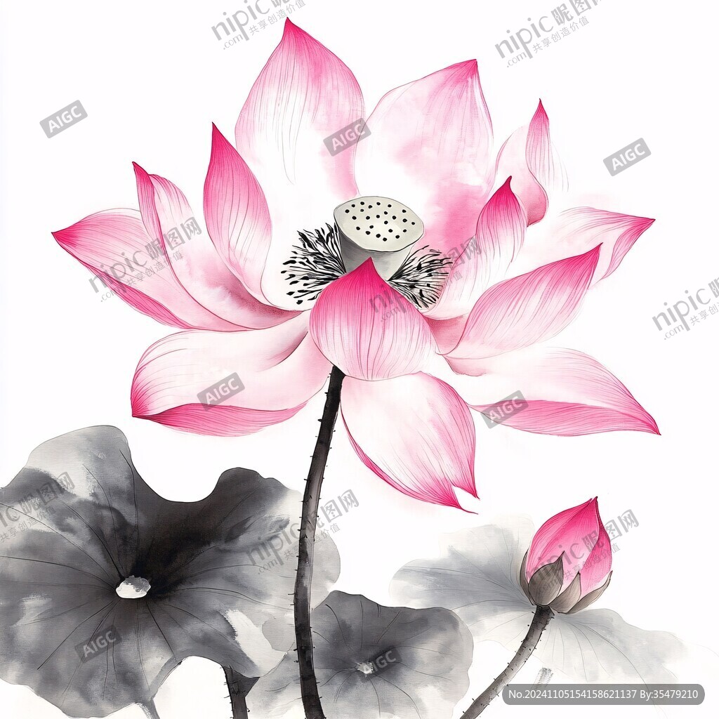 高清手绘莲花
