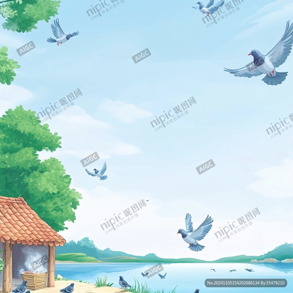 卡通手绘飞鸟春天