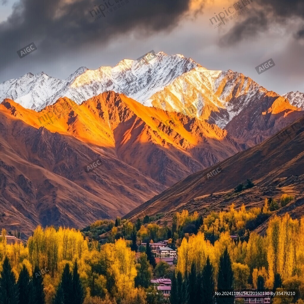 霞光印雪山