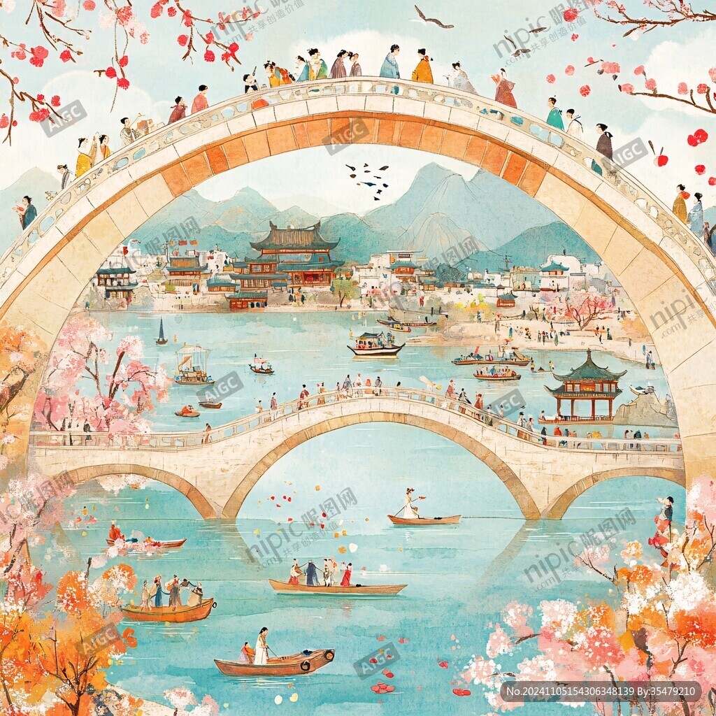 广济桥插画