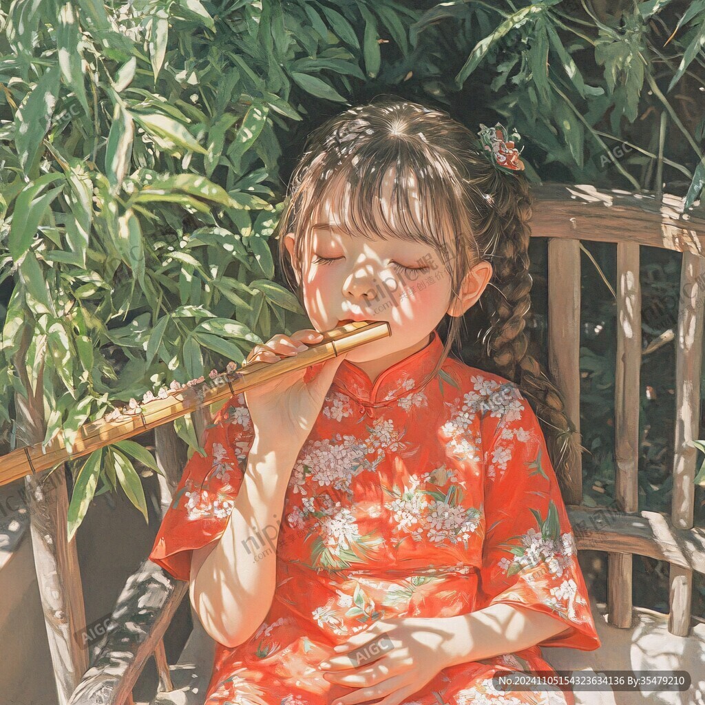 吹笛子的少女