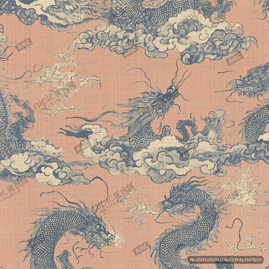 海水江崖纹绸缎行龙