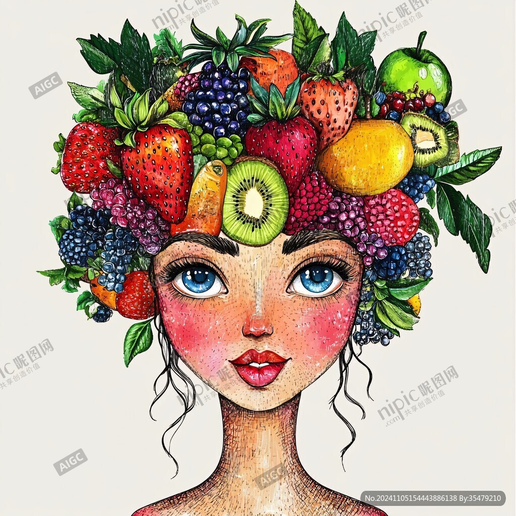 水果姑娘插画绘画