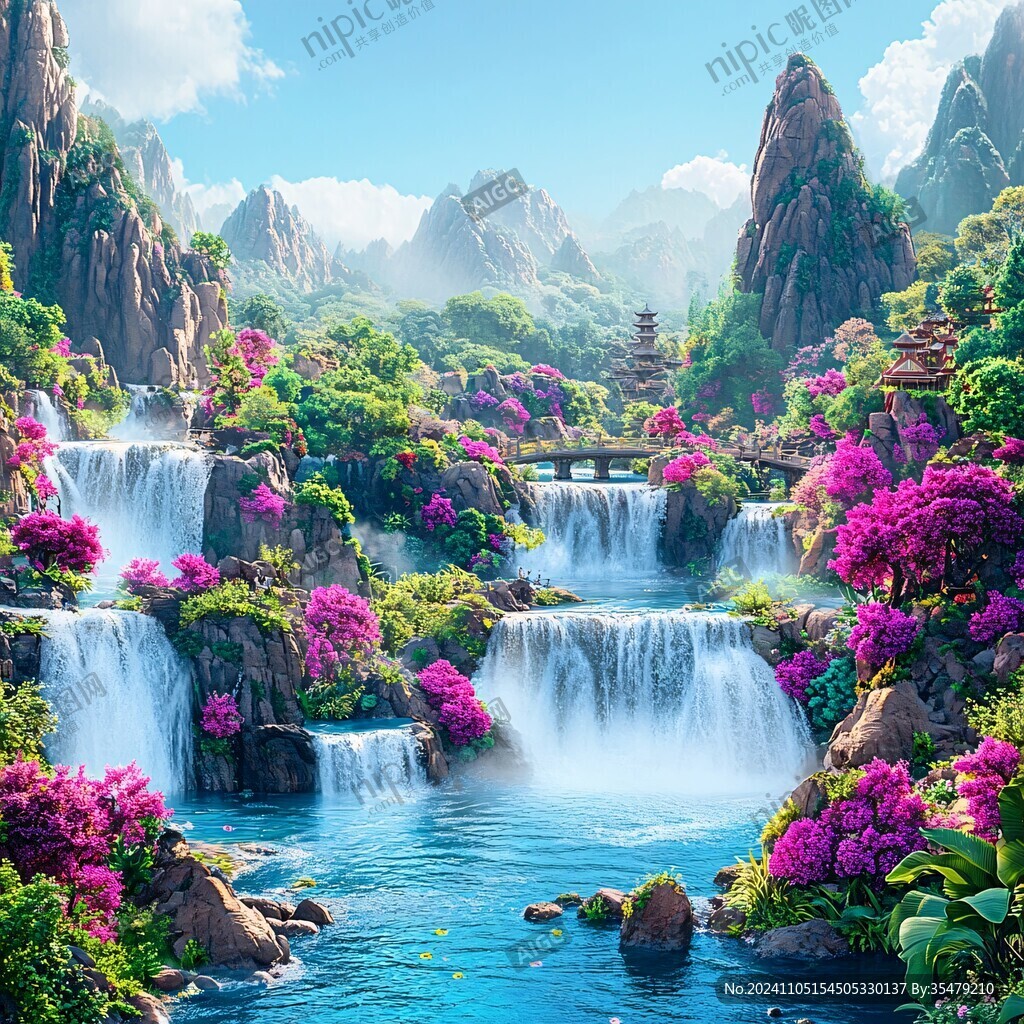 流水生财山水