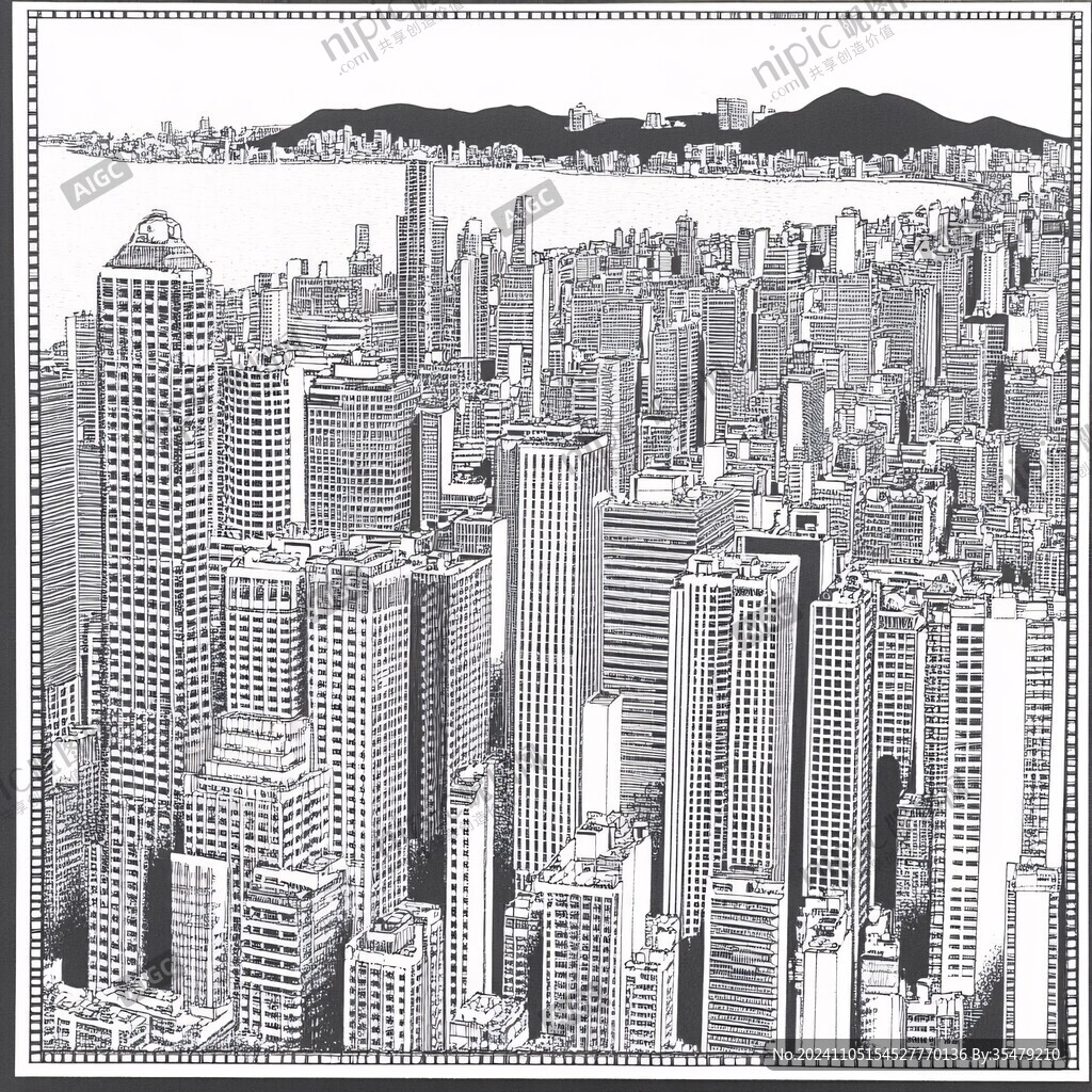 城市黑白装饰画