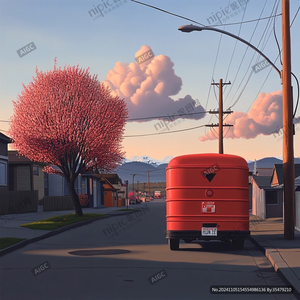 日落街道插画