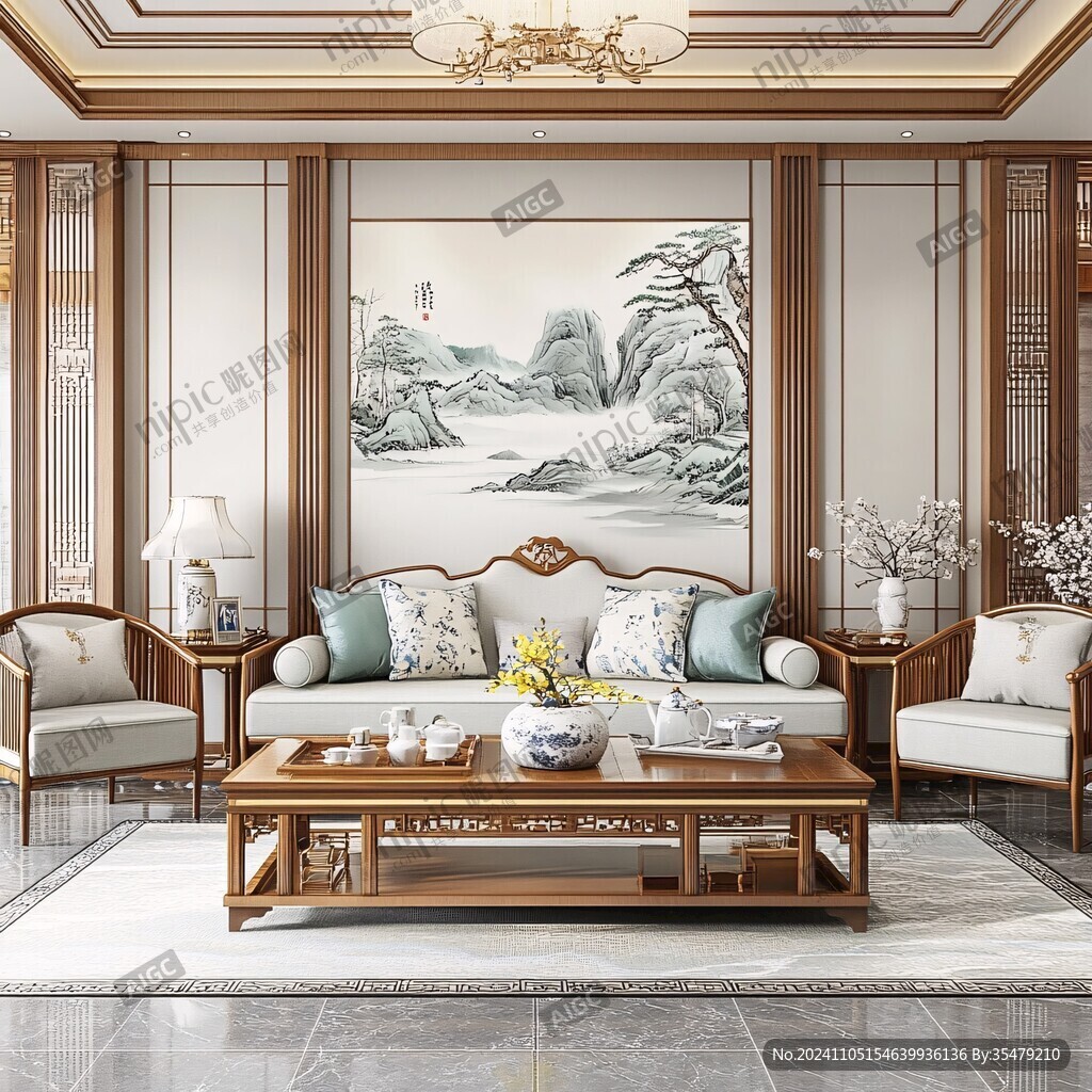 新中式山沙发背景