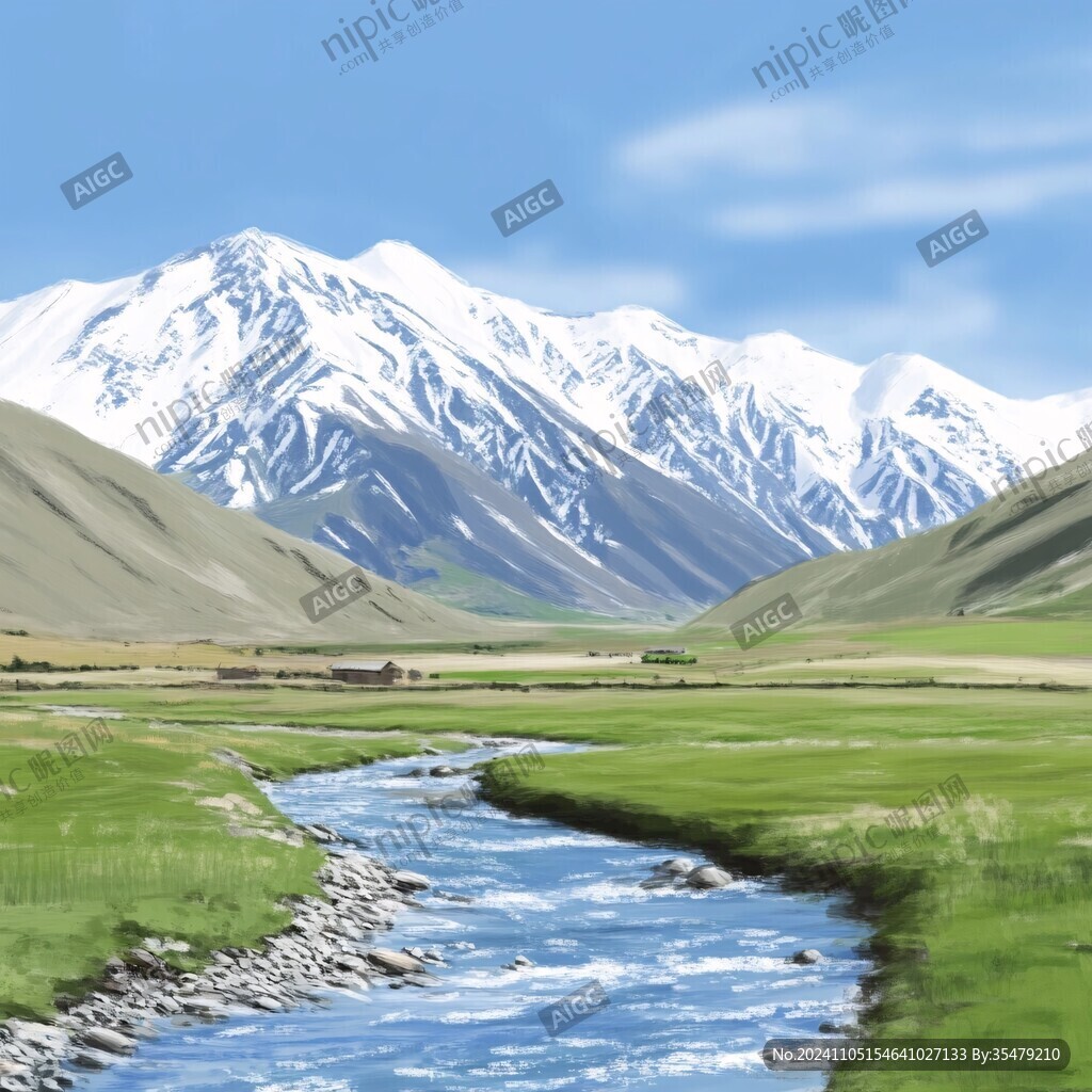 雪山河流草原