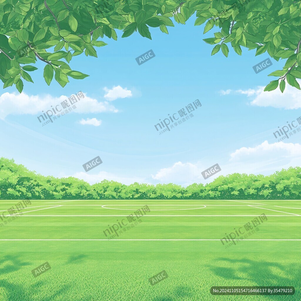 蓝天白天草地绿树背景