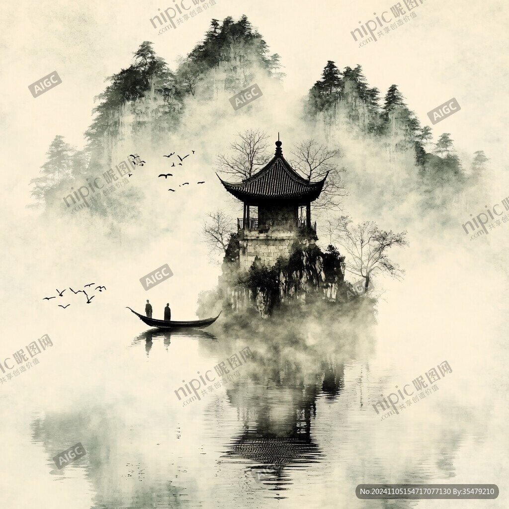 楼阁山水意境画