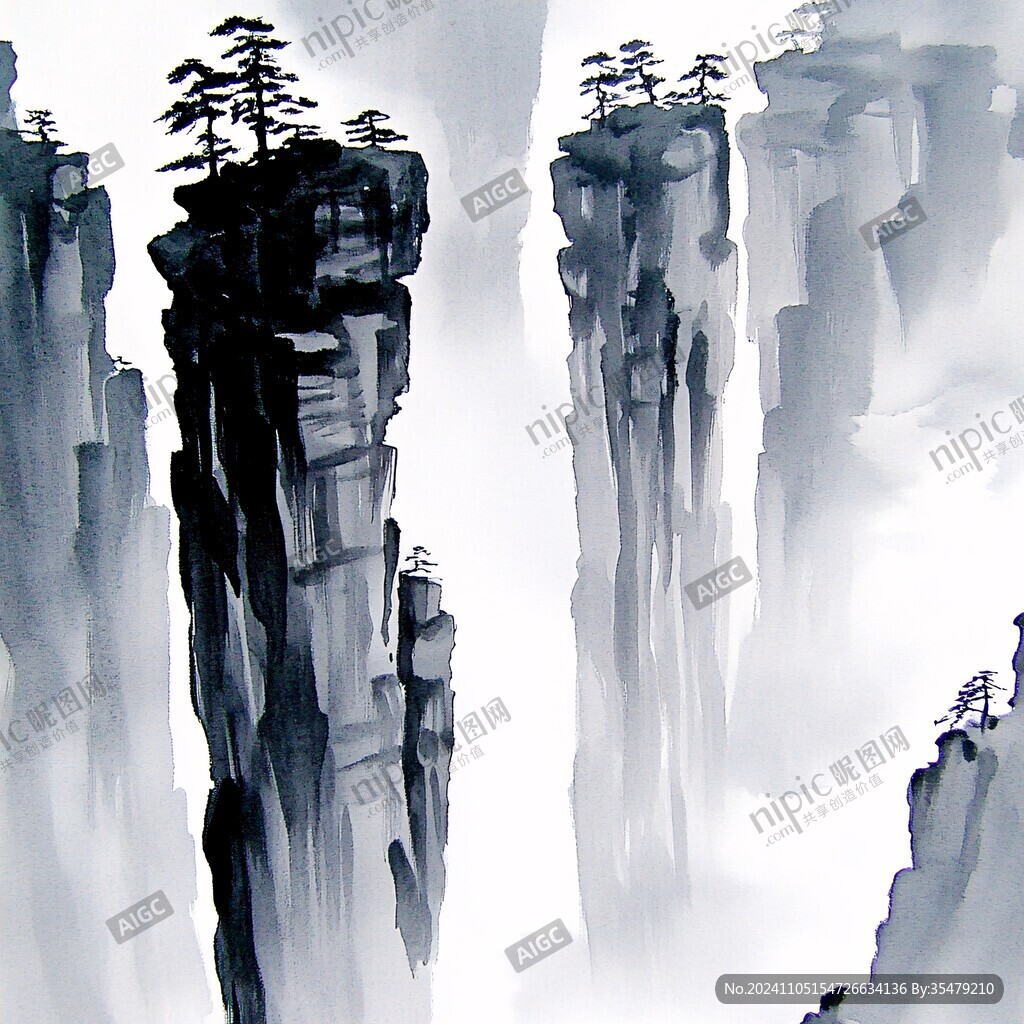 墨韵禅意山峰云雾风景