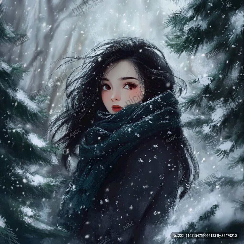 大雪女孩插画