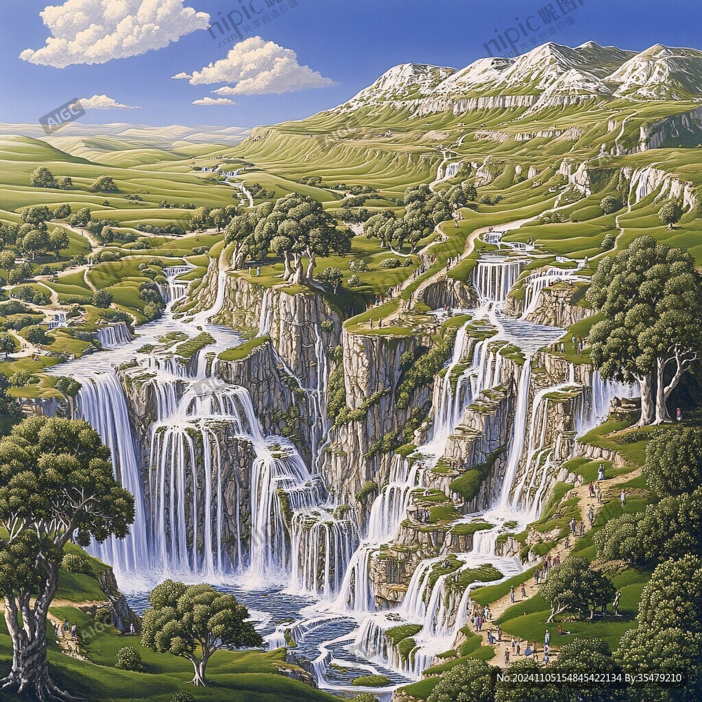 瀑布立体地板画