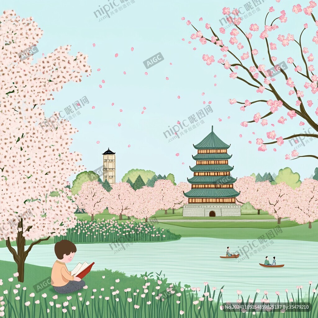 赏樱楼插画