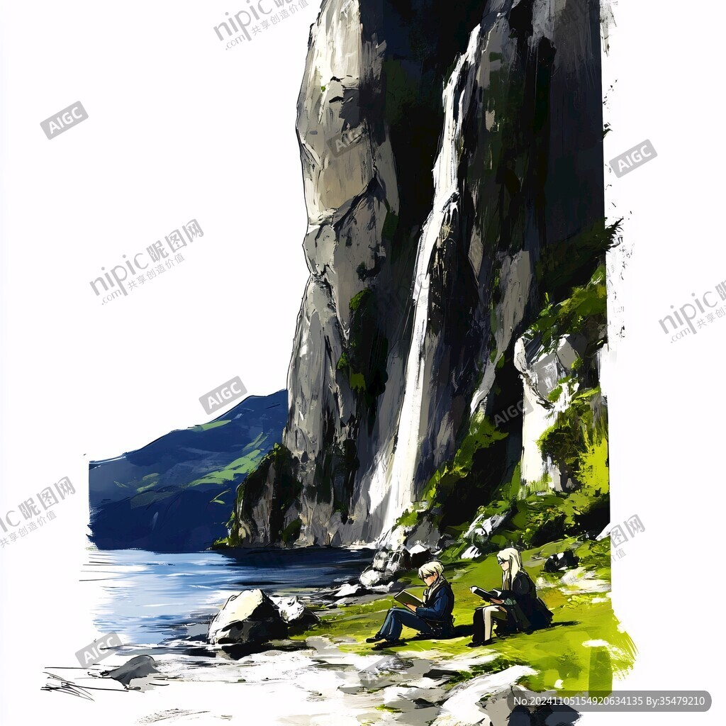 双手绘山岛