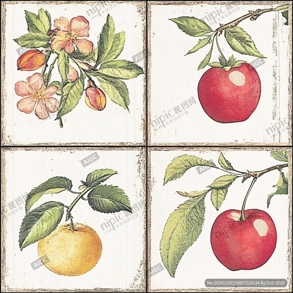 复古风格果子插画