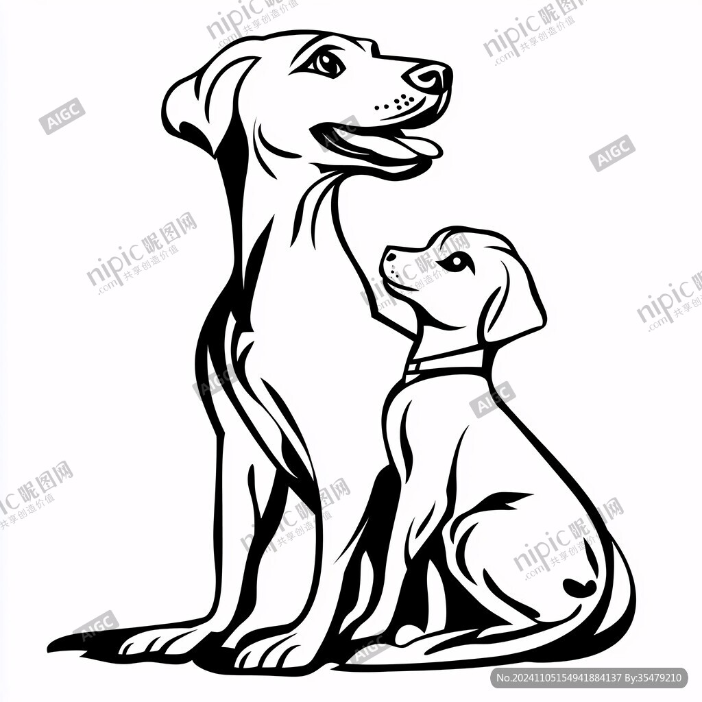 手绘线条狗插画