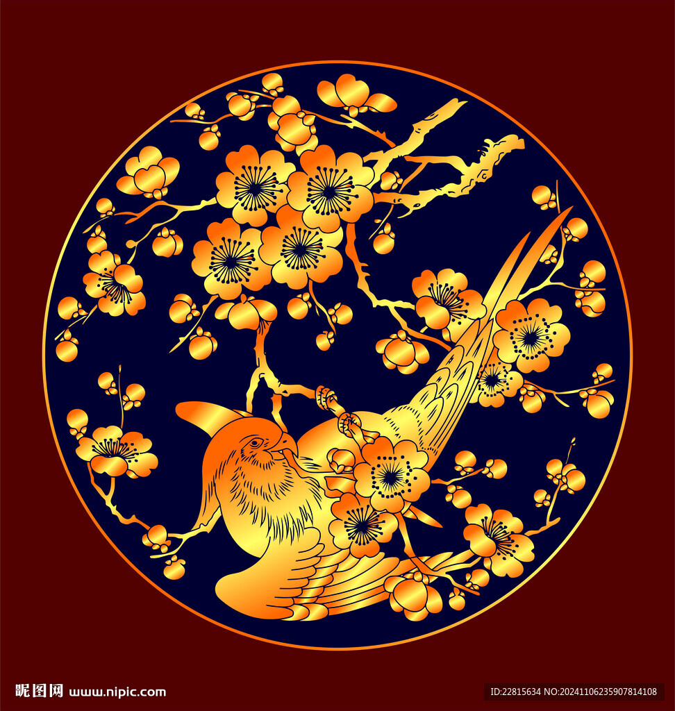 矢量花鸟纹样团纹