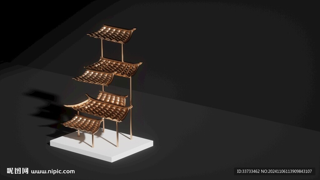 金色传统建筑金色阁楼屋顶C4D