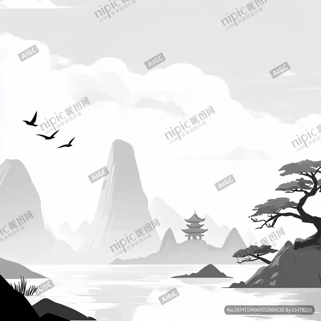 禅意山峰山脉江南水乡