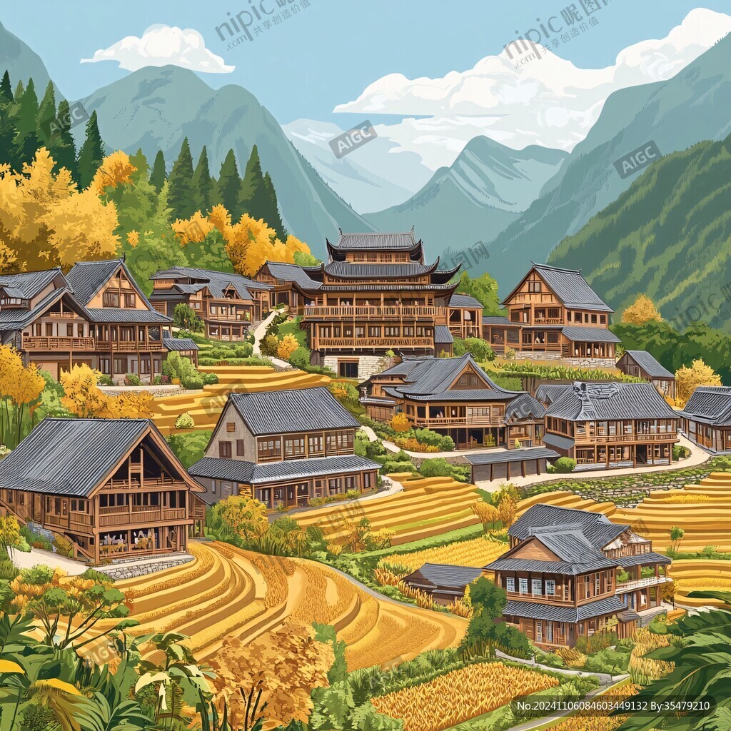 融水县风光插画