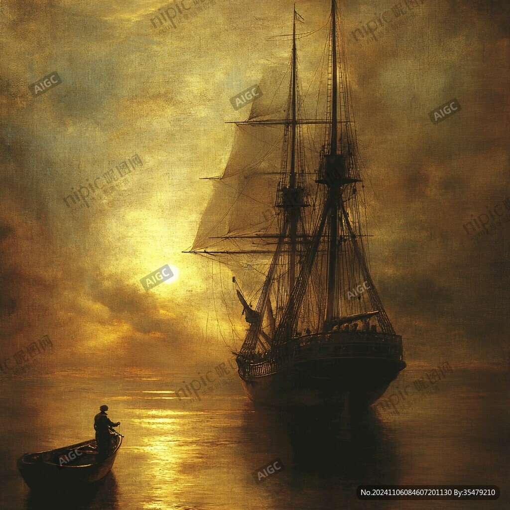 海上航行油画