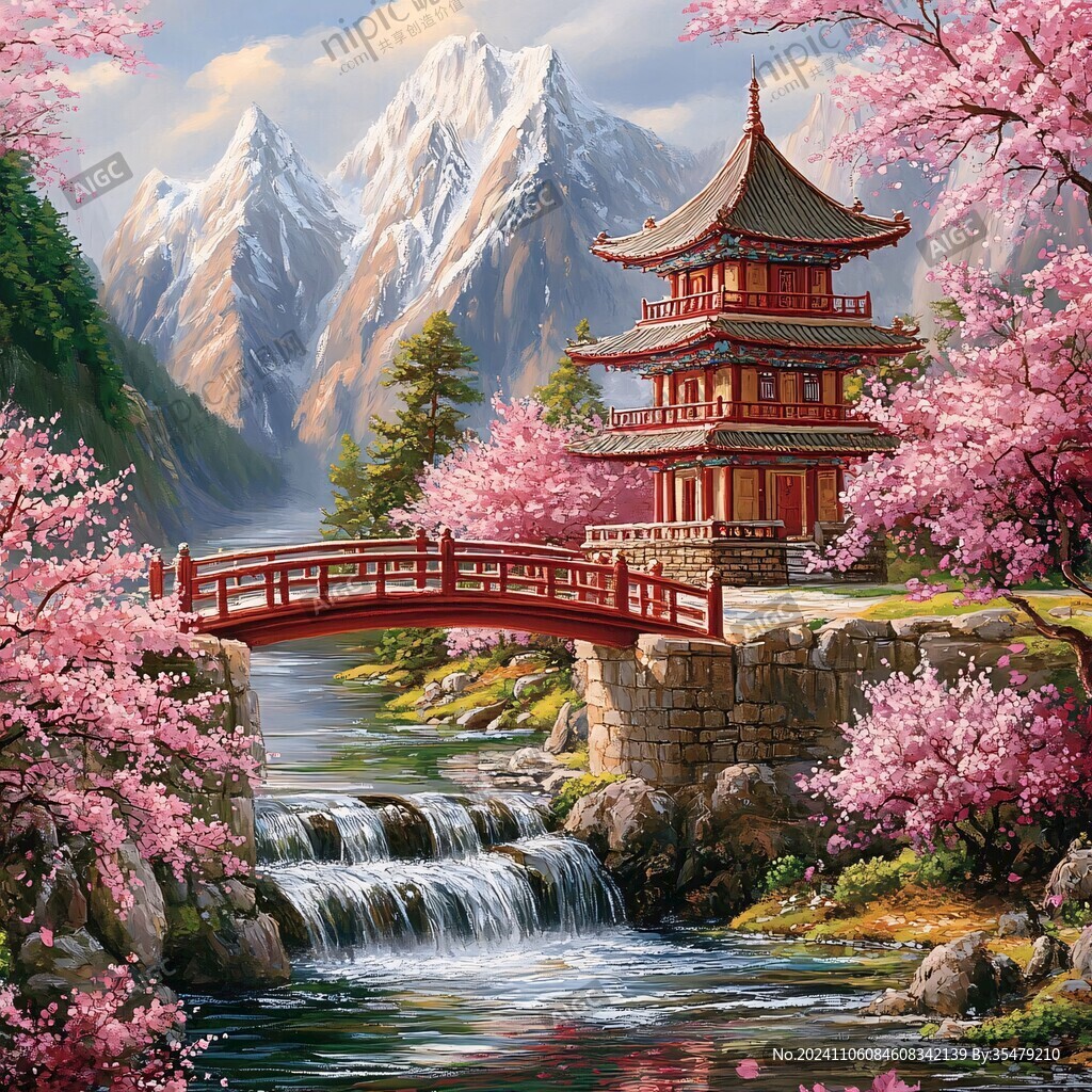 楼阁山水意境画