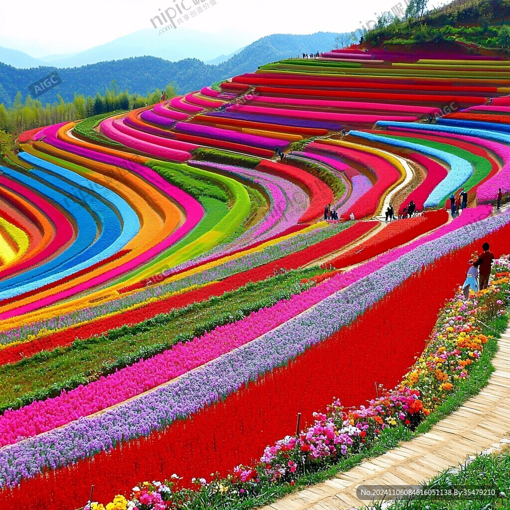 花海里的彩虹山
