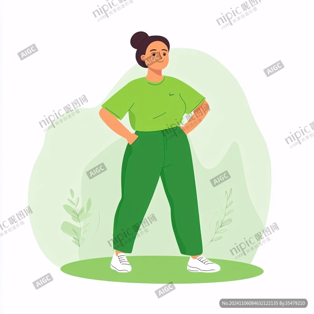 扁平插画人物春装