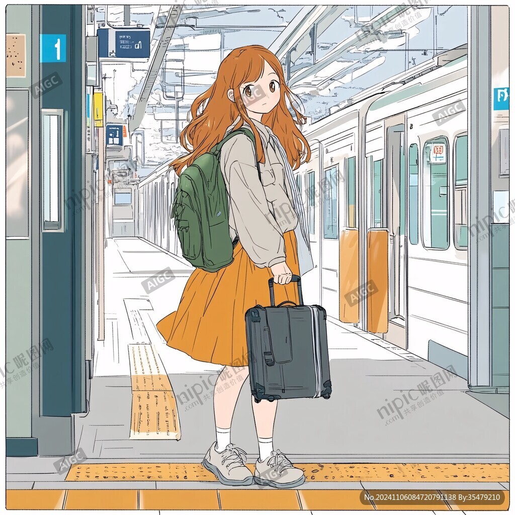 等地铁的女孩