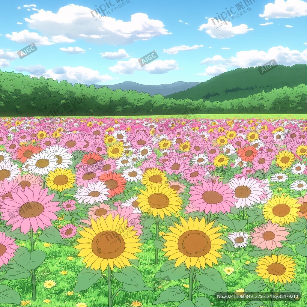 手绘花海向日葵