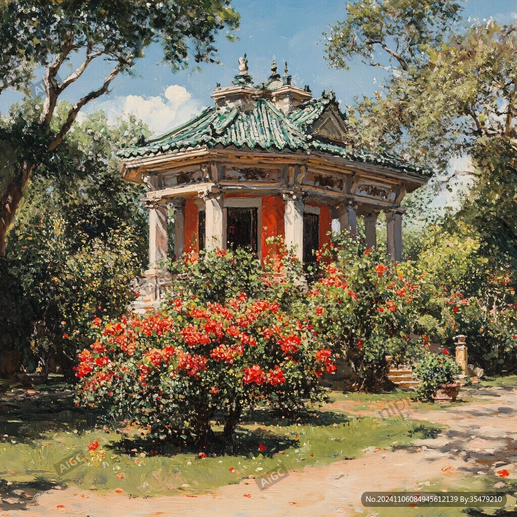 凉亭油画