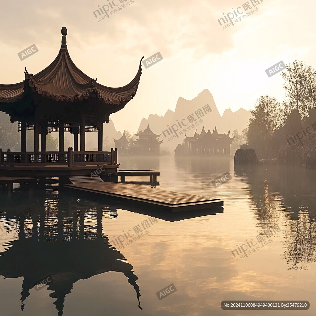 亭台楼阁旭日东升