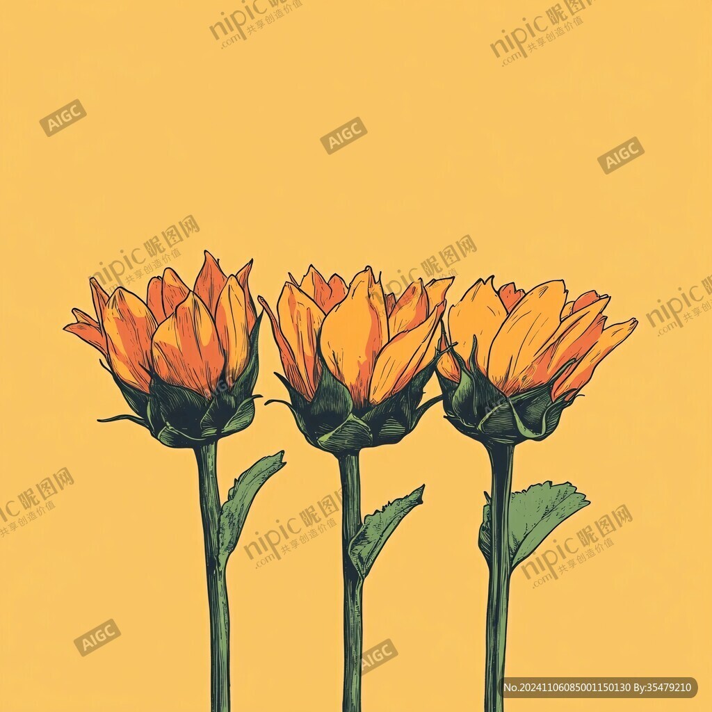 黄橙花手绘