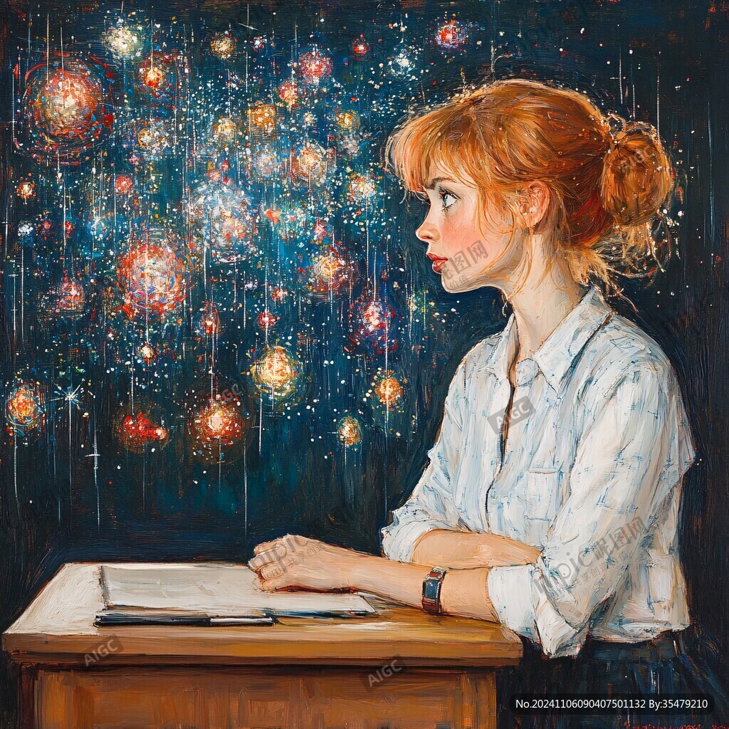 星空女孩插画